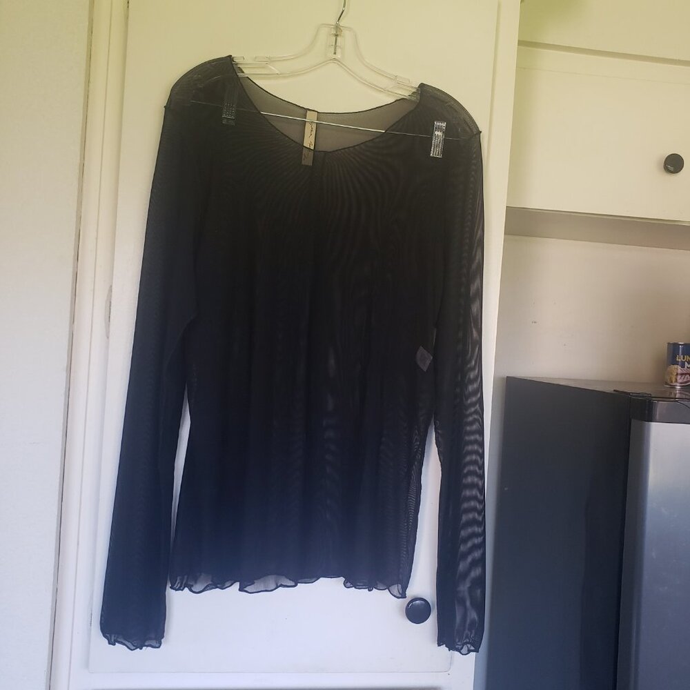 Cynthia Ashby Mesh Black Long-Sleeved Top